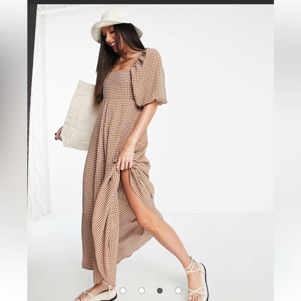 ASOS Gingham Puff Sleeve Maxi Dress